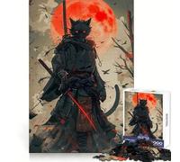 Rompecabezas japonés de 1000 Piezas con diseño de Gato samurái para Adolescentes Juguete de lógica, Divertido y silencioso Corte Suave Un Regalo Encantador (38x26cm)