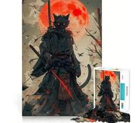 Rompecabezas japonés de 1000 Piezas con diseño de Gato samurái para Adolescentes Juguete de lógica, Divertido y silencioso Corte Suave Un Regalo Encantador (38x26cm)