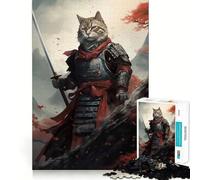 Rompecabezas japonés de 1000 Piezas con diseño de Gato samurái para Adultos: Mejora la Memoria, diversión Relajante, Bordes Afilados, Regalo Ideal para Las Fiestas (38x52cm)