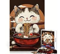 Rompecabezas japonés de 1000 Piezas con diseño de Gato y Ramen,Inspirado en la película Recall Power Serene Escape,con Bordes precisos, cumpleaños (38x52cm)