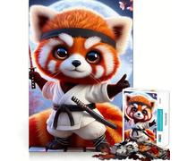 Rompecabezas japonés de 1000 Piezas con diseño de Panda Rojo samurái para Adultos Juguete para ejercitar la Mente, Relajante y con Corte preciso Artículo de Santa Claus (38x26cm)