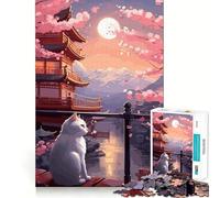 Rompecabezas japonés de 1000 Piezas El Gato de la Noche de la Luna para Adolescentes, Juguete para ejercitar la Mente, Tiempo de unión, Pieza de colección de Arte de Corte preciso 50x75cm