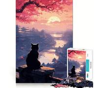 Rompecabezas japonés de 1000 Piezas El Gato de la Noche de la Luna para Adolescentes, Juguete para ejercitar la Mente, Tiempo de convivencia, Pieza de colección de Arte de Corte preciso 38x52cm
