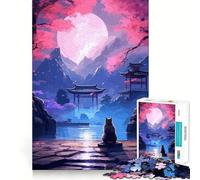 Rompecabezas japonés de 1000 Piezas El Gato de la Noche de la Luna para Adolescentes, Juguete para ejercitar la Mente, Tiempo de convivencia, Pieza de colección de Arte de Corte preciso 38x26cm