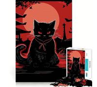 Rompecabezas japonés de 1000 Piezas El Gato de la Noche de la Luna para Adolescentes Mejora la Memoria, es Relajante, Divertido, con Bordes precisos Un Regalo Original 38x52cm