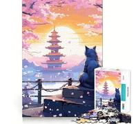 Rompecabezas japonés de 1000 Piezas El Gato de la Noche de la Luna para Adolescentes Mejora la Memoria, es Relajante, Divertido y Tiene Bordes Afilados 50x75cm