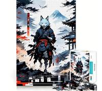 Rompecabezas japonés de 1000 Piezas Guerrero Kitsune Lobo para Adolescentes Juego de concentración Mental Corte de precisión Bordes Lisos Juego Ideal para Rellenar Calcetines navideños (38x52cm)