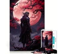 Rompecabezas japonés de 1000 Piezas Luna Roja Samurai para Adolescentes, Juguete Mental para aliviar el estrés, Corte Premium, (38x52cm)