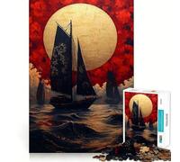 Rompecabezas japonés de 1000 Piezas Navegando bajo una Luna Dorada para Adolescentes Juguete de lógica Fina, Divertido y Relajante Decoración de Pared con Bordes limpios (50x75cm)