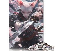 Rompecabezas japonés de Gato esfinge samurái, con imágenes Personalizables, 100% cartón Reciclado, para Adultos a Partir de 12 años, 1000 Piezas (75 x 50 cm)