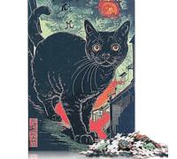 Rompecabezas japonés de Gato Negro de 1000 Piezas para Adultos y Adolescentes. Rompecabezas de Madera. Juego para Explorar la Creatividad y la resolución de Problemas (75 x 50 cm).