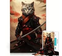 Rompecabezas japonés de Gato samurái para Adolescentes, 1000 Piezas, Juguete para ejercitar la Mente, Arte para Relajarse, (50x75cm)