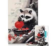 Rompecabezas japonés de Mapache Comiendo, 1000 Piezas para Adultos, Think Smart Toy Family Joy, Pieza de Arte de Corte preciso (38x52cm)