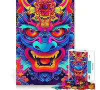 Rompecabezas japonés de neón con diseño de Oni Yokai para Adultos, 1000 Piezas, Juguete de lógica Resistente, Juego Relajante, Borde Transparente, Regalo artístico (50x75cm)