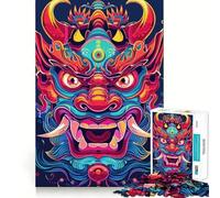 Rompecabezas japonés de neón Oni Yokai de 1000 Piezas para Adolescentes Mejora la Memoria Pasatiempo Tranquilo Bordes precisos Regalo de cumpleaños (38x26cm)