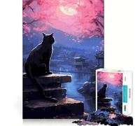Rompecabezas japonés El Gato de la Noche de la Luna de 1000 Piezas para Adolescentes Juego de ingenio, Tiempo de Paz, 38x26cm