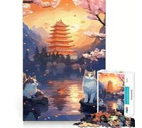 Rompecabezas japonés El Gato de la Noche de la Luna de 1000 Piezas para Adultos Mejora la Memoria Tiempo de Aprendizaje Obra de Arte para armar 38x52cm