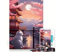 Rompecabezas japonés El Gato de la Noche de la Luna para Adolescentes, 1000 Piezas, Juguete cognitivo, pasatiempo Tranquilo, Borde Premium, 38x52cm
