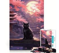 Rompecabezas japonés El Gato de la Noche de la Luna para Adolescentes, 1000 Piezas, Juguete cognitivo, pasatiempo Tranquilo, Borde Premium, 38x52cm