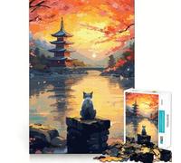 Rompecabezas japonés El Gato de la Noche de la Luna para Adolescentes, 1000 Piezas, para desarrollar la Memoria, Tiempo Libre, Bordes limpios, un Regalo Encantador 38x26cm