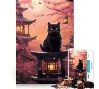 Rompecabezas japonés El Gato de la Noche de la Luna para Adolescentes, 1000 Piezas, para desarrollar la Memoria, Tiempo Libre, Bordes limpios, un Regalo Encantador 38x26cm