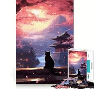 Rompecabezas japonés El Gato de la Noche de la Luna para Adolescentes, 1000 Piezas, para Mejorar la Memoria, el Entretenimiento en casa, Bordes precisos, 38x52cm