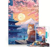 Rompecabezas japonés El Gato de la Noche de la Luna para Adultos, 1000 Piezas, para estimular la Memoria, para un Momento Acogedor, para armar, con diseño de Lista de Deseos de Santa Claus 38x52cm