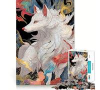 Rompecabezas japonés Kitsune de Zorro Blanco de 1000 Piezas para Adolescentes Juego Divertido con Encaje Huecos Actividad Nocturna para Toda la Familia (38x26cm)