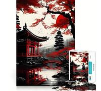 Rompecabezas japonés Luna Roja de 1000 Piezas para Adolescentes Fortalece la Memoria, Calma, relajación, Bordes Suaves Regalo increíble (50x75cm)