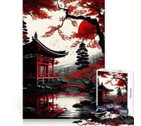 Rompecabezas japonés Luna Roja de 1000 Piezas para Adolescentes Fortalece la Memoria, Calma, relajación, Bordes Suaves Regalo increíble (50x75cm)