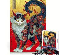 Rompecabezas japonés ornamentado de 1000 Piezas con diseño de Gato para Adultos, Juguete para ejercitar la Mente, Alivio del estrés, decoración de Pared con Bordes definidos (50x75cm)