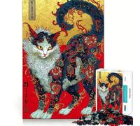 Rompecabezas japonés ornamentado de 1000 Piezas con diseño de Gato para Adultos, Juguete para ejercitar la Mente, Alivio del estrés, decoración de Pared con Bordes definidos (50x75cm)