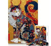 Rompecabezas japonés ornamentado de 1000 Piezas con ilustración de Gato para Adolescentes Juguete para desarrollar la lógica y la Capacidad de relajación Corte preciso Regalo Ideal (38x26cm)