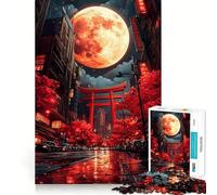 Rompecabezas japonés Red Moon Cityscape para Adultos, 1000 Piezas, Juego Inteligente, patrón Tranquilo y Relajante, Regalo increíble (38x26cm)