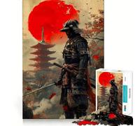 Rompecabezas japonés Samurai Moon Red de 1000 Piezas para Adolescentes, Pure Logic Toy Gentle Relax Clean Cut Fine Art Piece (38x52cm)