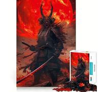 Rompecabezas japonés Samurai Moon Red para Adolescentes, 1000 Piezas, Mejora la Memoria, Alivio de la tensión, Bordes Ajustados, Pieza de Arte Fino (38x26cm)