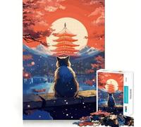 Rompecabezas japonés The Moon Night Cat para Adultos, 1000 Piezas, para estimular la Memoria, Crear un Ambiente Acogedor y armar un Rompecabezas con la Lista de Deseos de Santa Claus 50x75cm