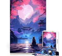 Rompecabezas japonés The Moon Night Cat para Adultos, 1000 Piezas, para estimular la Memoria, Crear un Ambiente Acogedor y armar un Rompecabezas con la Lista de Deseos de Santa Claus 50x75cm