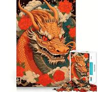 Rompecabezas japonés Vintage de dragón de 1000 Piezas para Adolescentes Estimula la Mente Diversión sin Espacios Ajuste Entretenimiento cautivador para Interiores acogedores (38x26cm)