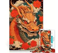 Rompecabezas japonés Vintage de dragón para Adultos,1000 Piezas,Juego de Memoria,Cortado con láser para un Ajuste Perfecto, aliviar el estrés (38x52cm)
