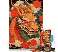 Rompecabezas japonés Vintage de Dragones,1000 Piezas,Juego de concentración Mental,Corte de precisión,Bordes Suaves,Juego para Construir Conexiones significativas (50x75cm)
