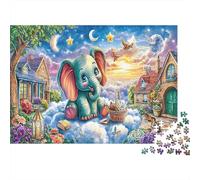 Rompecabezas Jardín de Animales Fantásticos 1000 Piezas para Adultos, Elefantito sobre Nubes, Juego Imposible | Regalo para Familias y Adolescentes 38x26cm/1000pcs