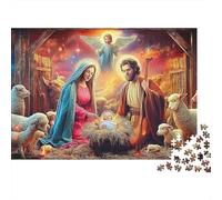 Rompecabezas Jesus - Religion 1000 Piezas Adultos Natividad Jesús María José Ovejas Premium Grueso Resistente Vibrante Desafiante Alivio Estrés Juego 70x50cm/1000pzs