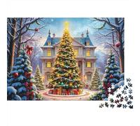 Rompecabezas Jigaw de 1000 Piezas Aldea del Árbol Navideño con un Gran árbol Frente a una mansión. para Adultos de 12 años en adelante. Juego Educativo con una Difícil y desafiante.70x50cm.