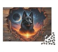 Rompecabezas Jigaw de 1000 Piezas Black Dog Fantasy Art: Perro en un Agujero con Forma de corazón. para Adultos de 12 años en adelante. Juego Educativo para Desafío de 38 x 26 cm.