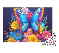 Rompecabezas Jigaw de 1000 Piezas con Mariposas Florales Coloridas. Mariposa Azul con Flor para Juegos educativos para Adultos. Difícil y desafiante. cumpleaños 52x38cm.