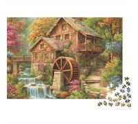 Rompecabezas Jigaw de 1000 Piezas con Molino rústico de Madera otoñal. Juego Educativo para Adultos de 12 años en adelante. Decoración del hogar. Desafío de Alta dificultad. Cumpleaños. 70x50cm.