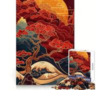 Rompecabezas Kintsugi de Paisaje japonés Color Burdeos,1000 Piezas,para Adultos,para ejercitar la Memoria,de fácil manejo,Ajuste (38x26cm)
