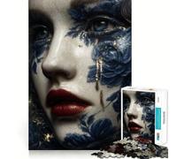 Rompecabezas Kintsugi Lágrimas de Porcelana: Mujer en Azul y Dorado de 1000 Piezas para Adolescentes Mejora la Memoria Fácil de Usar Ocio Corte Firme Decoración de Pared (50x75cm)
