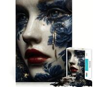 Rompecabezas Kintsugi Lágrimas de Porcelana: Mujer en Azul y Dorado de 1000 Piezas para Adultos Ideal para Mejorar la Memoria Pasatiempo para el hogar Decoración de Pared con imágenes (38x26cm)